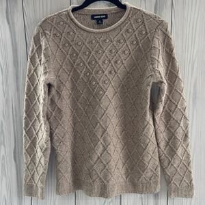 Y2K Lands End Cotton Chunky Cross Pattern Tan Sweater Size Medium